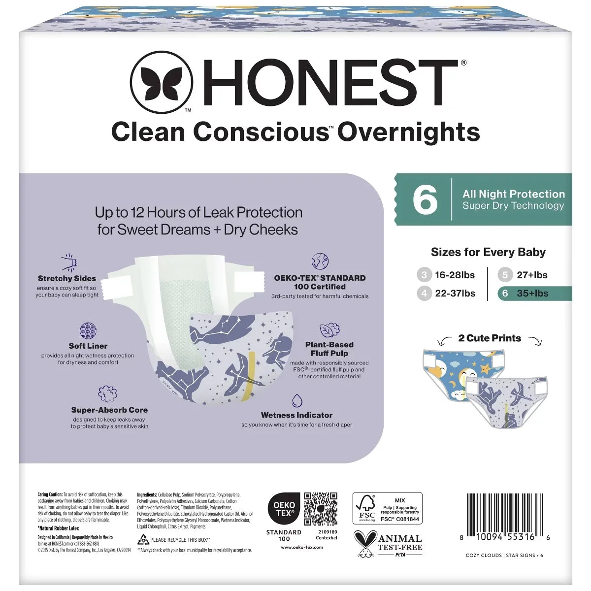 The Honest Company Clean Conscious Disposable Overnight Diapers Cozy Cloud + Star Signs - (Select Size and Pattern)