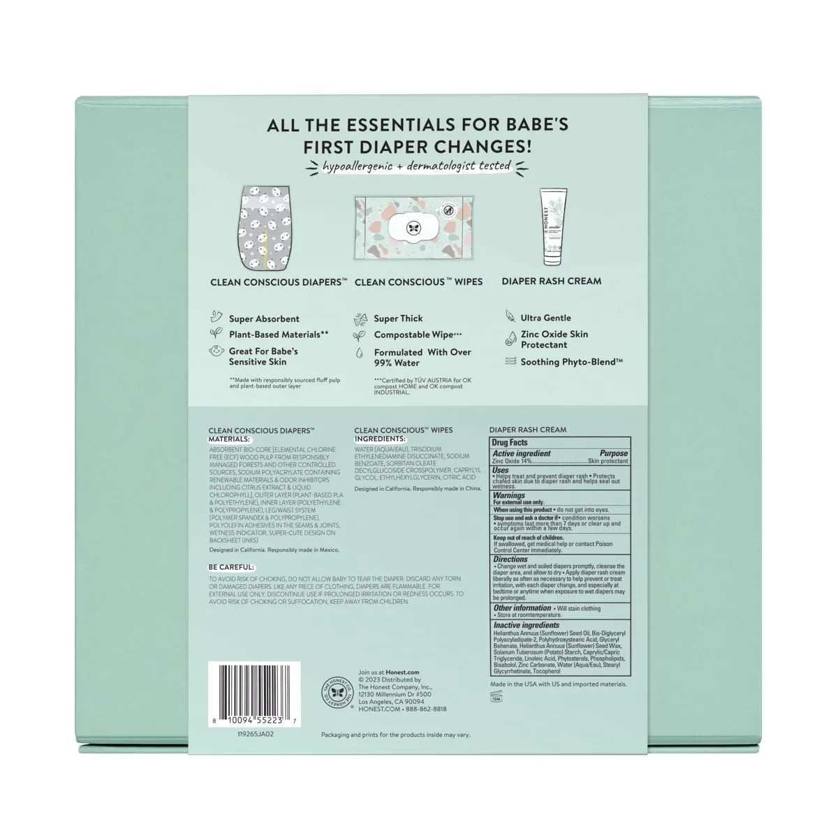 The Honest Company Babe's Clean Bum Gift Set: Basic Cleansing, Diaper Rash Cream, Unscented, 9 Pieces