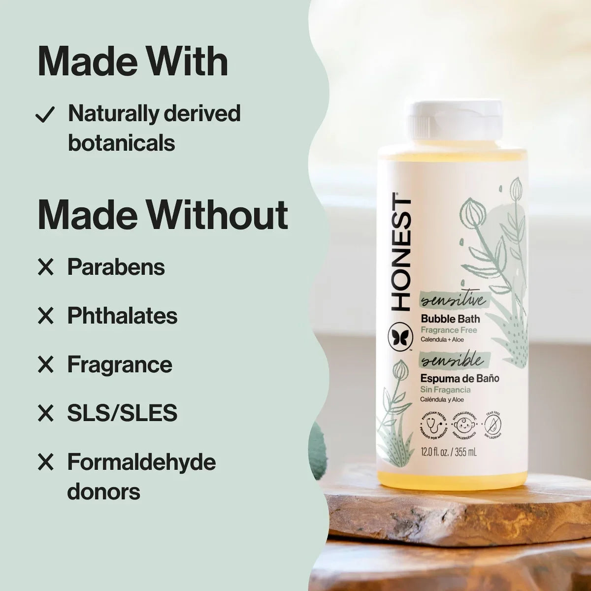 The Honest Company Sensitive Bubble Bath Fragrance Free - 12 fl oz: Gel, Paraben-Free, Formaldehyde-Free