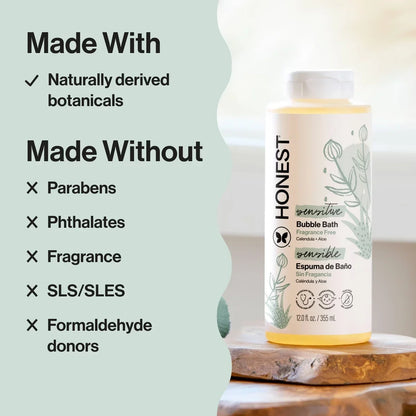 The Honest Company Sensitive Bubble Bath Fragrance Free - 12 fl oz: Gel, Paraben-Free, Formaldehyde-Free