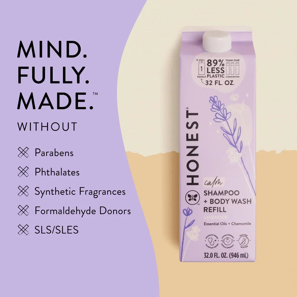 The Honest Company Calm Shampoo + Body Wash Refill, Lavender - 32 fl oz: Suitable for All Hair Types, Daily Use, Baby 2-In-1 Formula, Free from Dyes