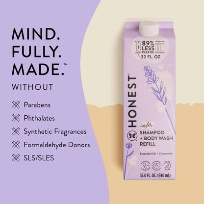 The Honest Company Calm Shampoo + Body Wash Refill, Lavender - 32 fl oz: Suitable for All Hair Types, Daily Use, Baby 2-In-1 Formula, Free from Dyes