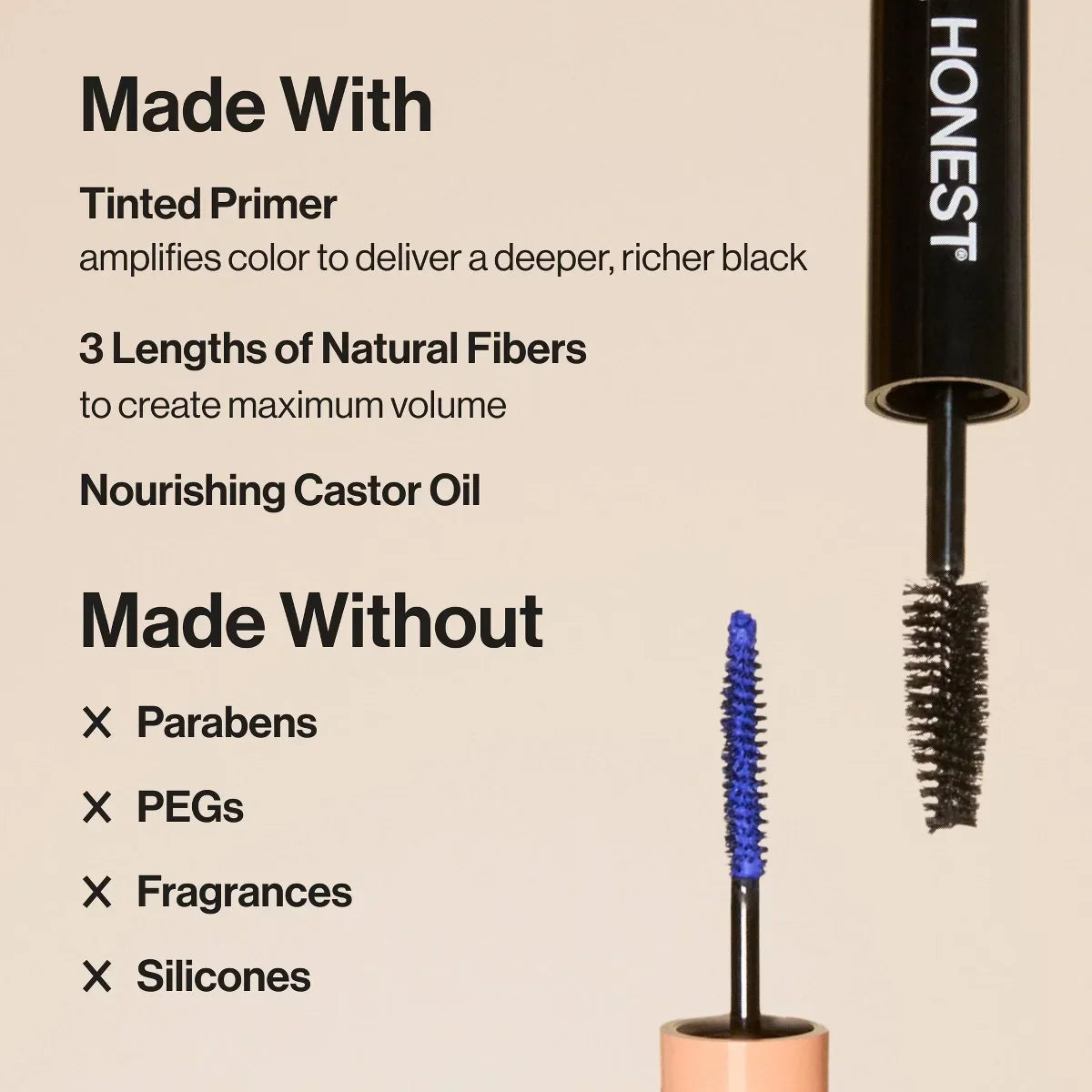 Honest Beauty Extreme Volume Mascara and Bold Lash Primer Black - Travel Size - 0.27 fl oz: Paraben-Free, Vegan, Includes Applicator