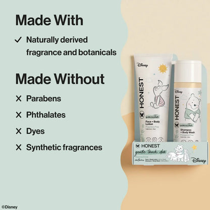 The Honest Company Sensitive Disney Shampoo + Body Wash and Lotion Duo - Fragrance Free - 18.5 fl oz: Moisturizing, Basic Cleansing, Calming, 2-In-1