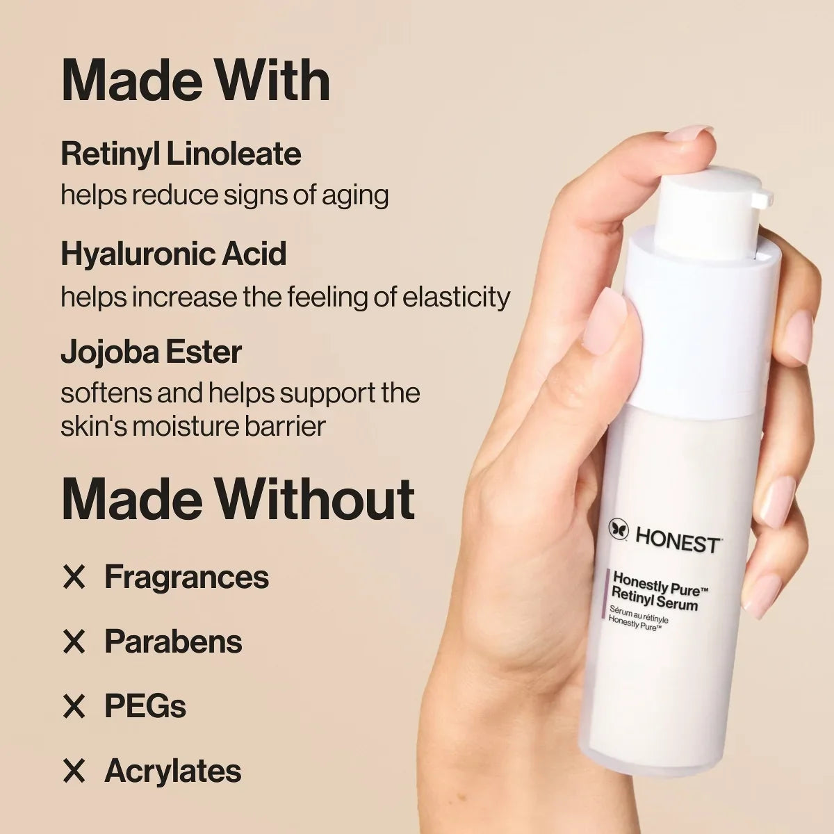 Honest Beauty Honestly Pure Retinyl Serum with Retinyl Linoleate - 1 fl oz: Moisturizing, Brightening, Anti-Aging