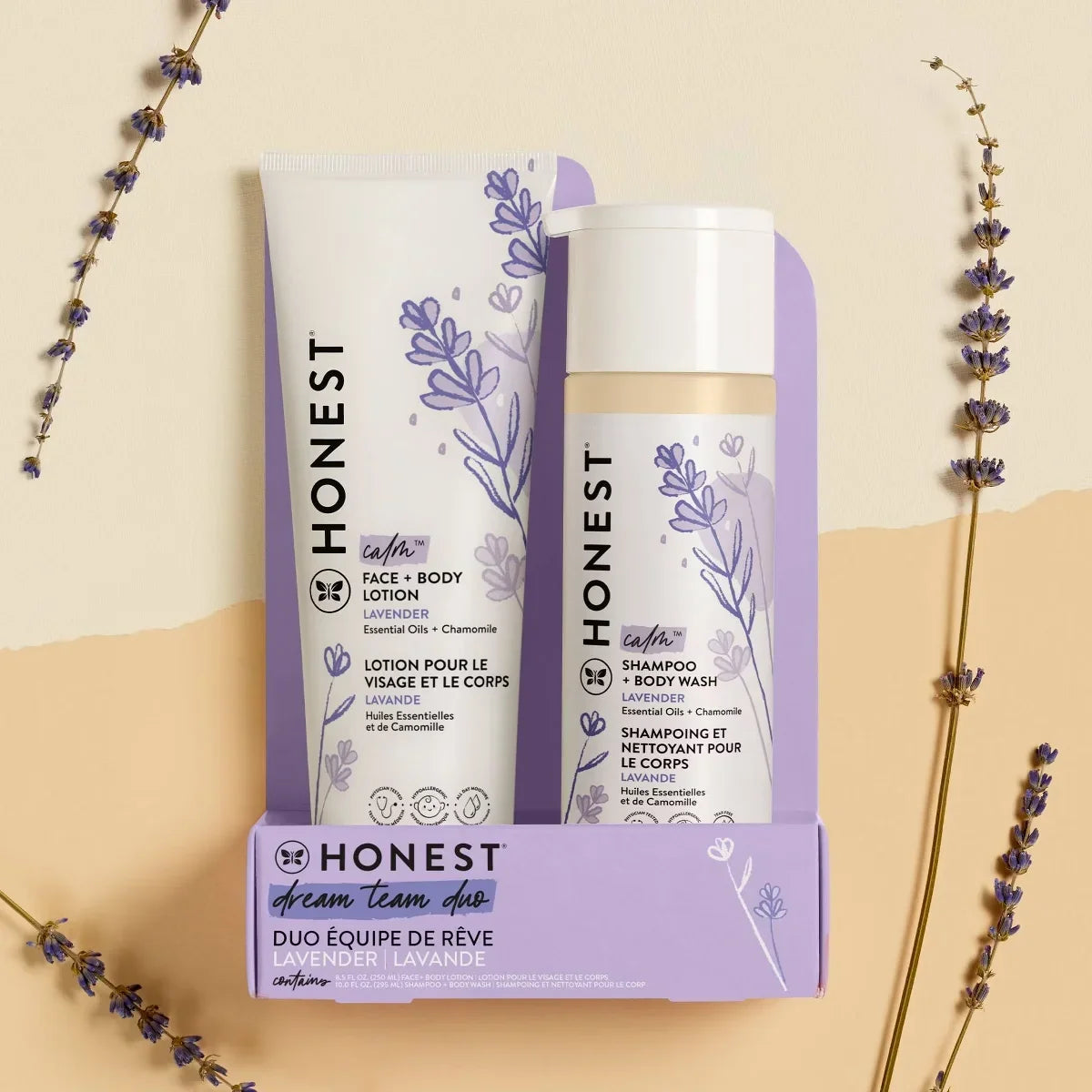 The Honest Company Calm Shampoo + Body Wash and Lotion Duo - Lavender - 18.5 fl oz: Moisturizing, Soothing, Dye-Free
