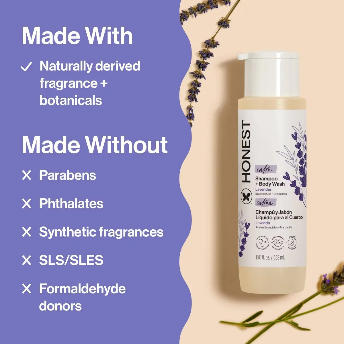 The Honest Company Calm Shampoo + Body Wash Refill, Lavender 32 fl oz + Shampoo + Body Wash 18 fl oz