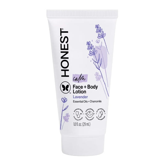 The Honest Company Calm Face + Body Lotion - Travel Size - Lavender- 1 fl oz: Moisturizing, Dye-Free, Paraben-Free, Phthalate-Free