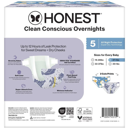 The Honest Company Clean Conscious Disposable Overnight Diapers Cozy Cloud + Star Signs  - (Select Size and Pattern)