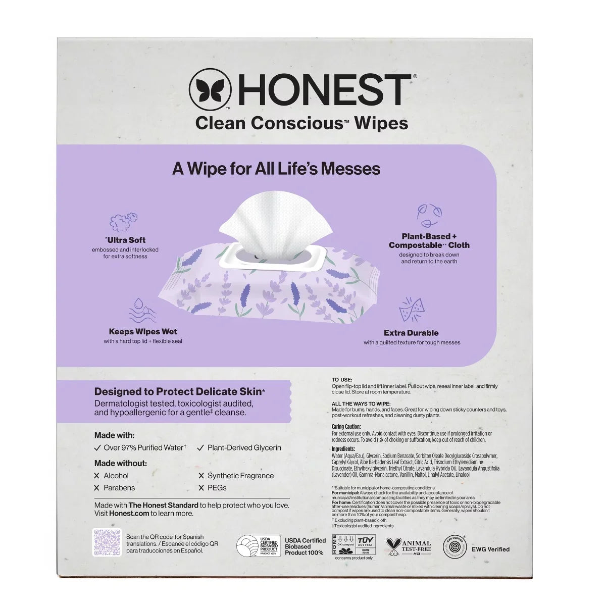 The Honest Company Calm + Cleanse Plant-Based Baby Wipes - Lavender