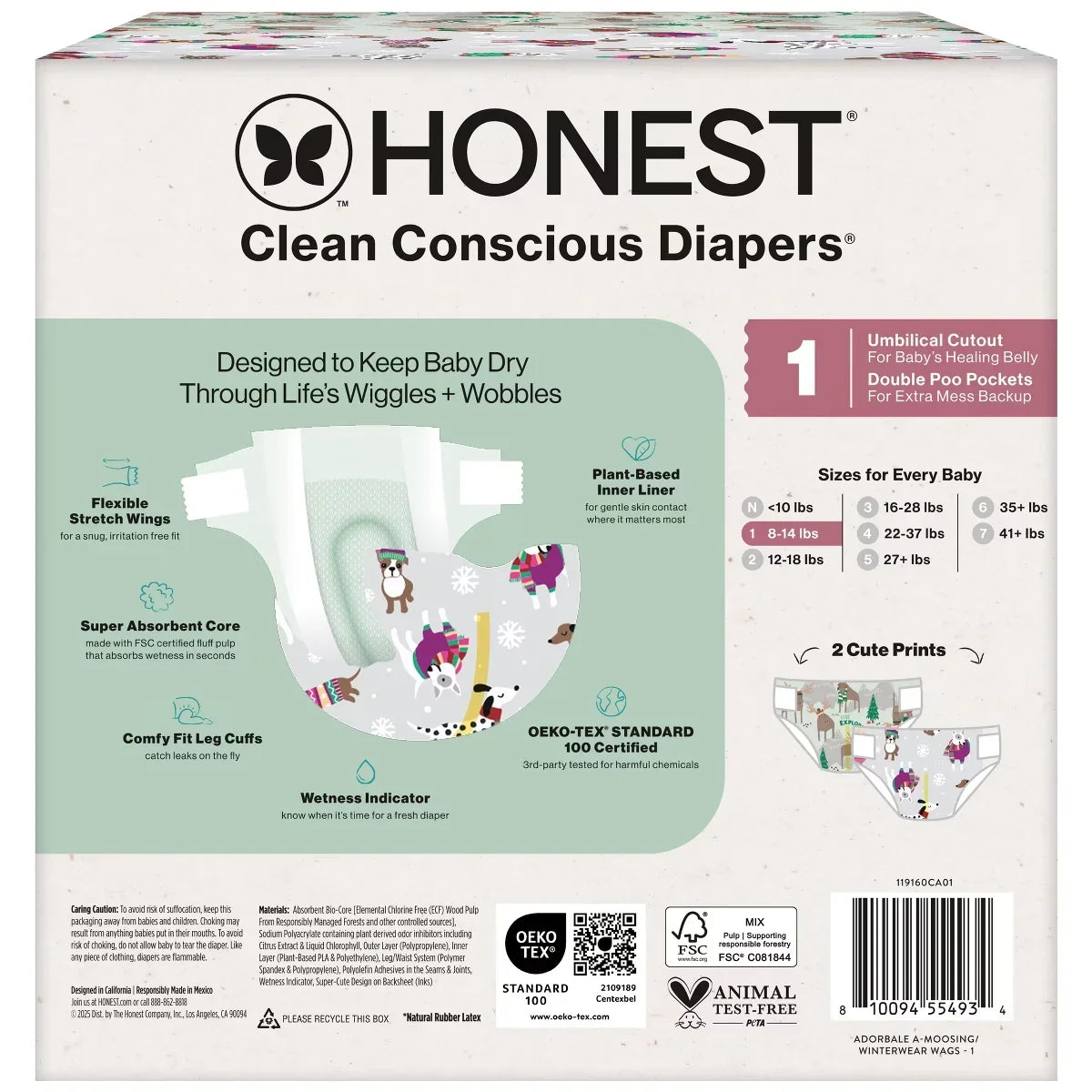 The Honest Company Clean Conscious Disposable Diapers Winter Wags & Adorably A-moosing