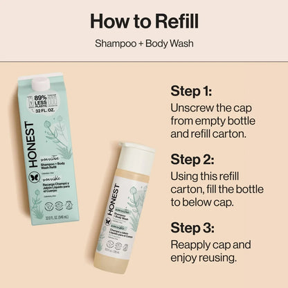 The Honest Company Sensitive Shampoo + Body Wash Refill - Fragrance Free - 32 fl oz: Basic Cleansing, All Hair Types, 2-In-1 Liquid