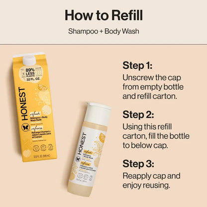 The Honest Company Refresh Shampoo + Body Wash Refill - Citrus Vanilla - 32 fl oz: Basic Cleansing, All Hair Types, Daily Use