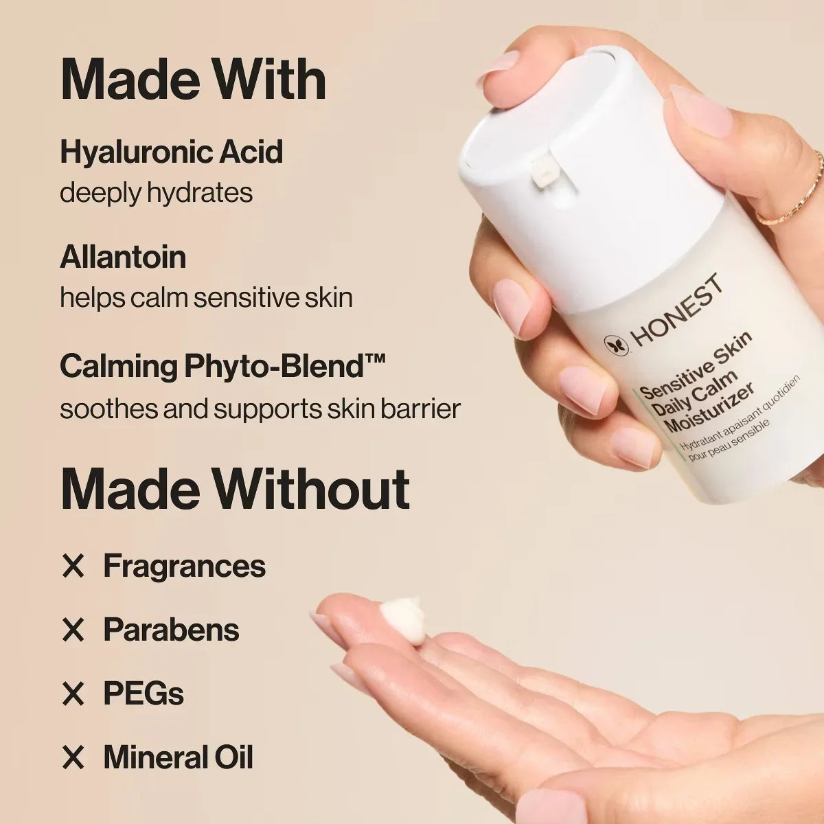 Honest Beauty Sensitive Skin Daily Calm Moisturizer with Hyaluronic Acid and Allantoin - 1.7 fl oz: Face Cream, Unscented, Paraben-Free
