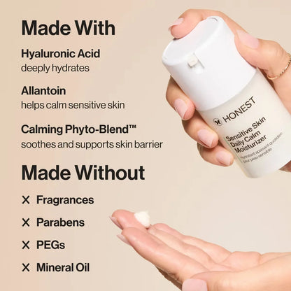 Honest Beauty Sensitive Skin Daily Calm Moisturizer with Hyaluronic Acid and Allantoin - 1.7 fl oz: Face Cream, Unscented, Paraben-Free
