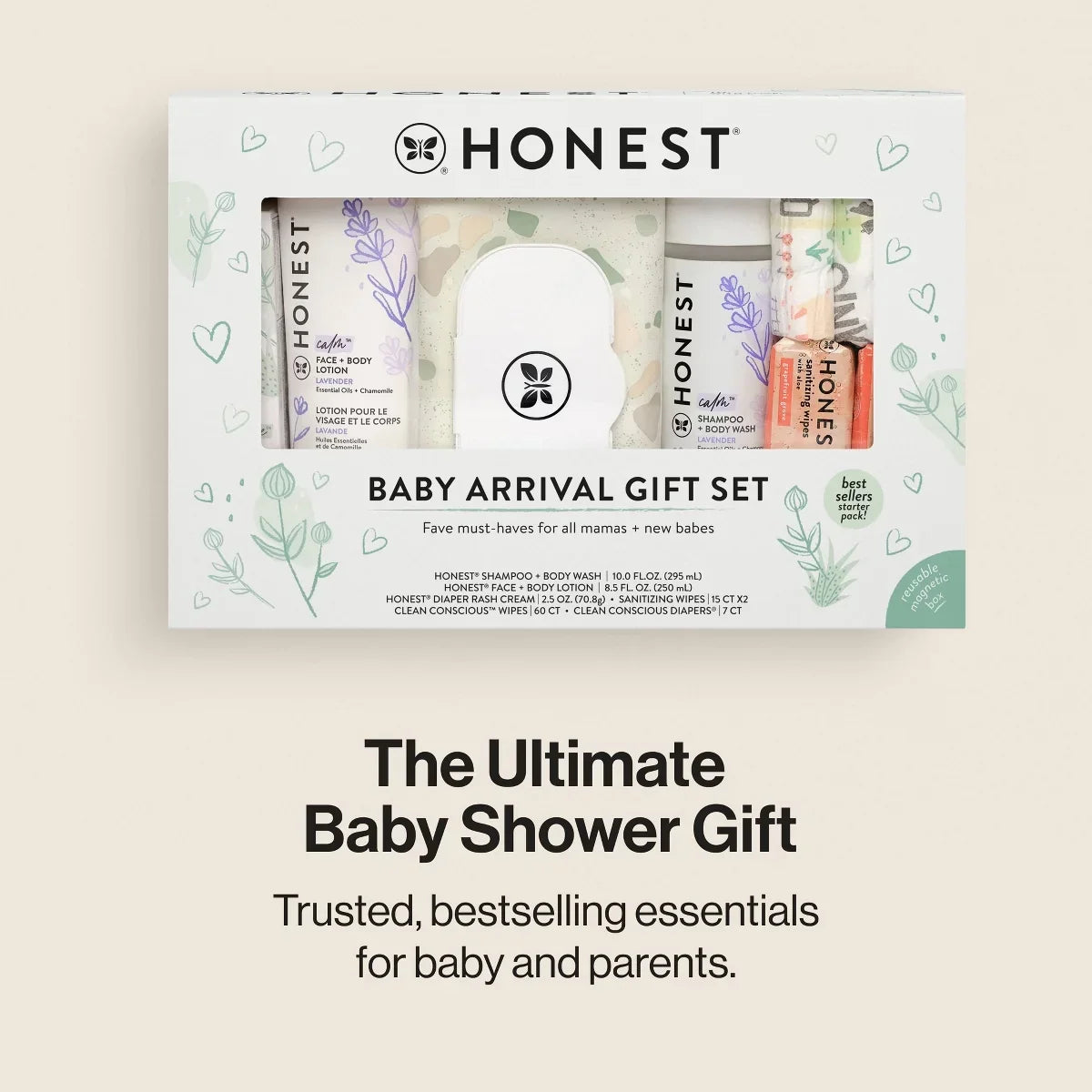 The Honest Company Baby Arrival Gift Set: 6 Pieces, Moisturizing, Basic Cleansing, Lavender Scent