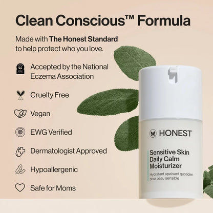 Honest Beauty Sensitive Skin Daily Calm Moisturizer with Hyaluronic Acid and Allantoin - 1.7 fl oz: Face Cream, Unscented, Paraben-Free