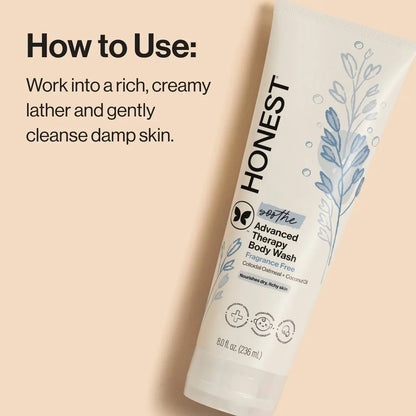 The Honest Company Soothe Fragrance Free Advanced Therapy Body Wash - 8.0 fl oz: Paraben-Free, Silicone-Free, Mineral Oil-Free