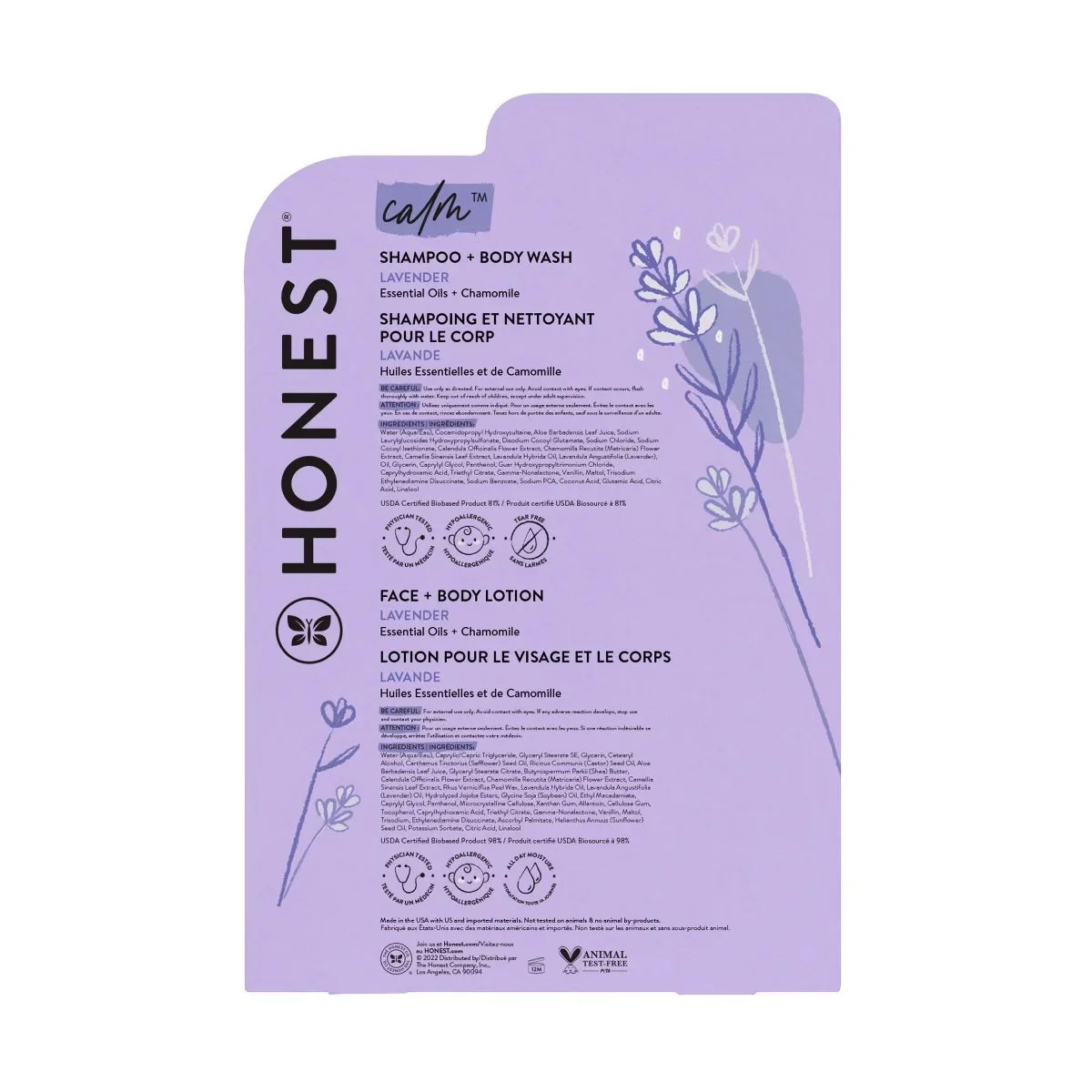 The Honest Company Calm Shampoo + Body Wash and Lotion Duo - Lavender - 18.5 fl oz: Moisturizing, Soothing, Dye-Free