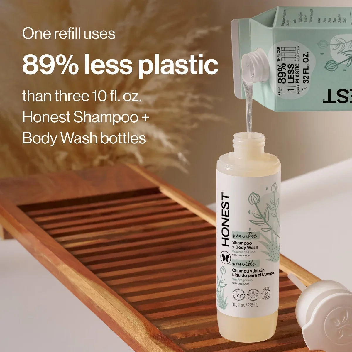 The Honest Company Sensitive Shampoo + Body Wash Refill - Fragrance Free - 32 fl oz: Basic Cleansing, All Hair Types, 2-In-1 Liquid