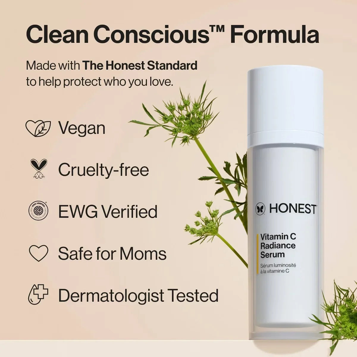 Honest Beauty Vitamin C Radiance Serum with Hyaluronic Acid - 1 fl oz: Skin Tone Improvement, Brightening, Anti-Aging, Hydrating