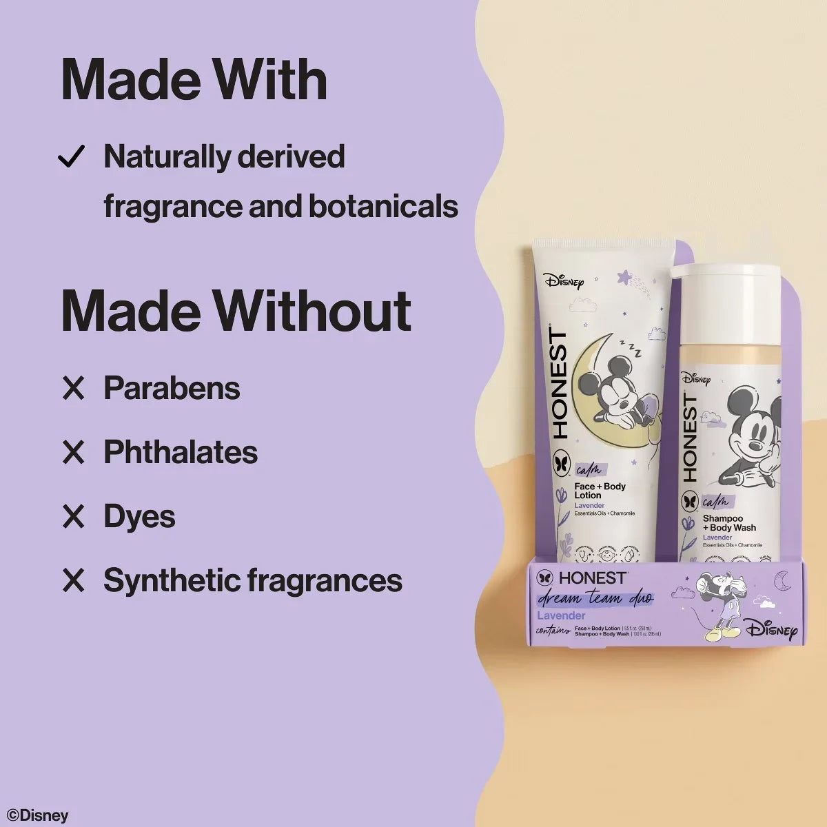 The Honest Company Calm Disney Shampoo + Body Wash and Lotion Duo - Lavender - 18.5 fl oz: Moisturizing, Dye-Free, Phthalate-Free