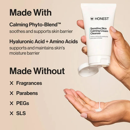 Honest Beauty Sensitive Skin Calming Cream Cleanser with Hyaluronic and Amino Acids - 4 fl oz