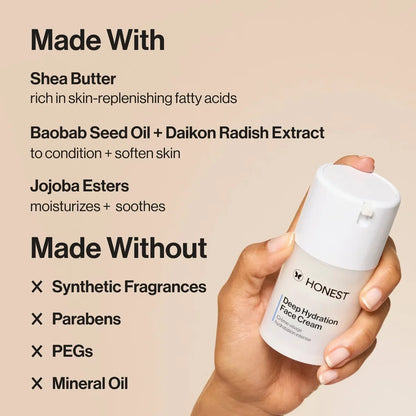 Honest Beauty Deep Hydration Face Cream with Shea Butter - 1.7 fl oz: Unscented, Anti-Aging, Sensitive Skin