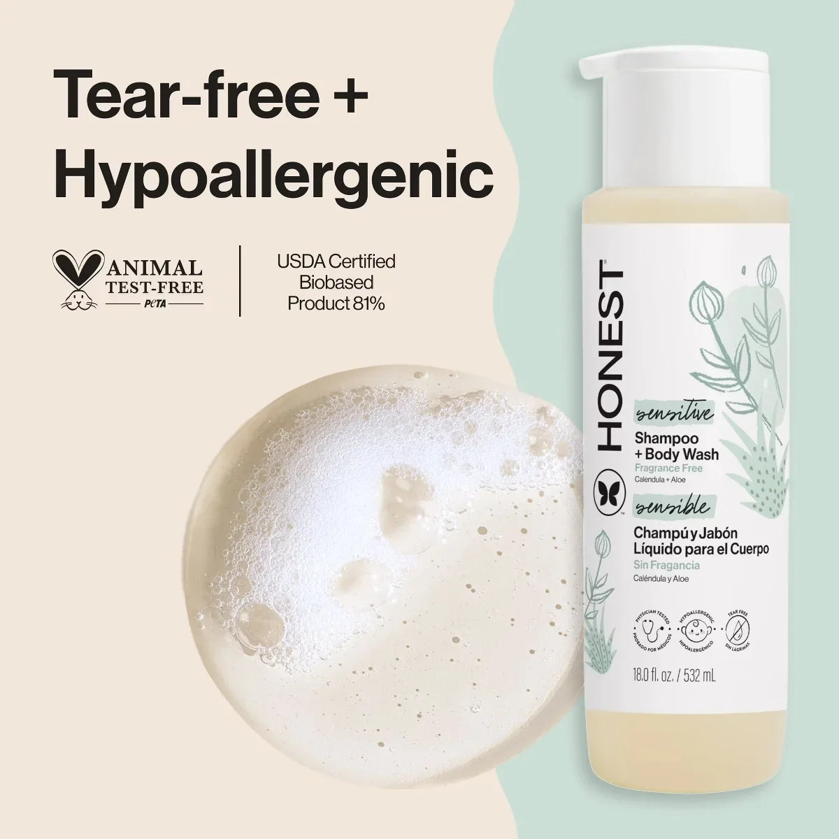 The Honest Company Sensitive Shampoo + Body Wash Fragrance Free