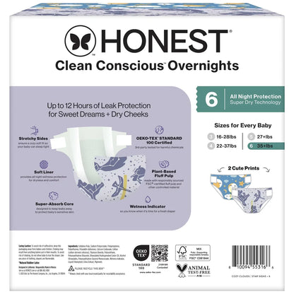 The Honest Company Clean Conscious Disposable Overnight Diapers Cozy Cloud + Star Signs  - (Select Size and Pattern)
