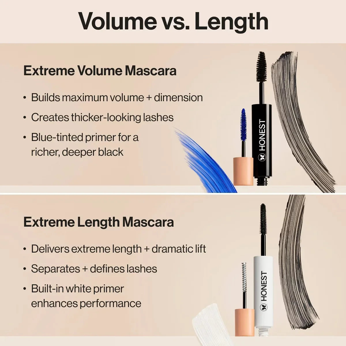Honest Beauty Extreme Volume Mascara and Bold Lash Primer Black - Travel Size - 0.27 fl oz: Paraben-Free, Vegan, Includes Applicator