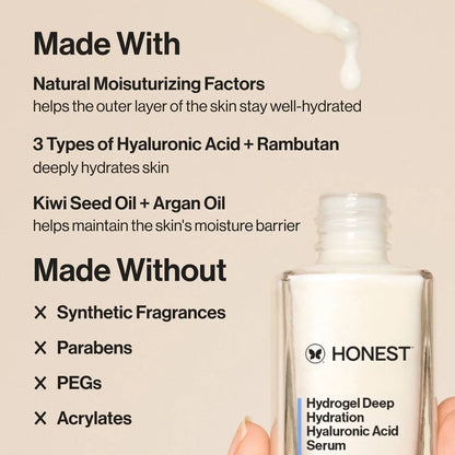Honest Beauty Hydrogel Deep Hydration Hyaluronic Acid Serum with Rambutan 1 fl oz: Paraben-Free, Silicone-Free, Vegan