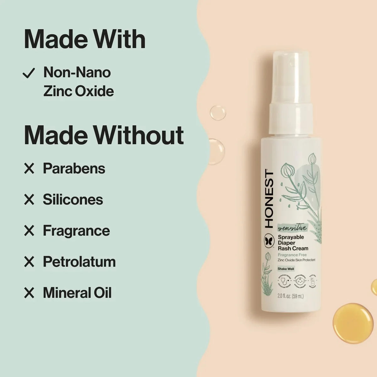 The Honest Company Sensitive Sprayable Fragrance Free Diaper Rash Cream - 2 fl oz