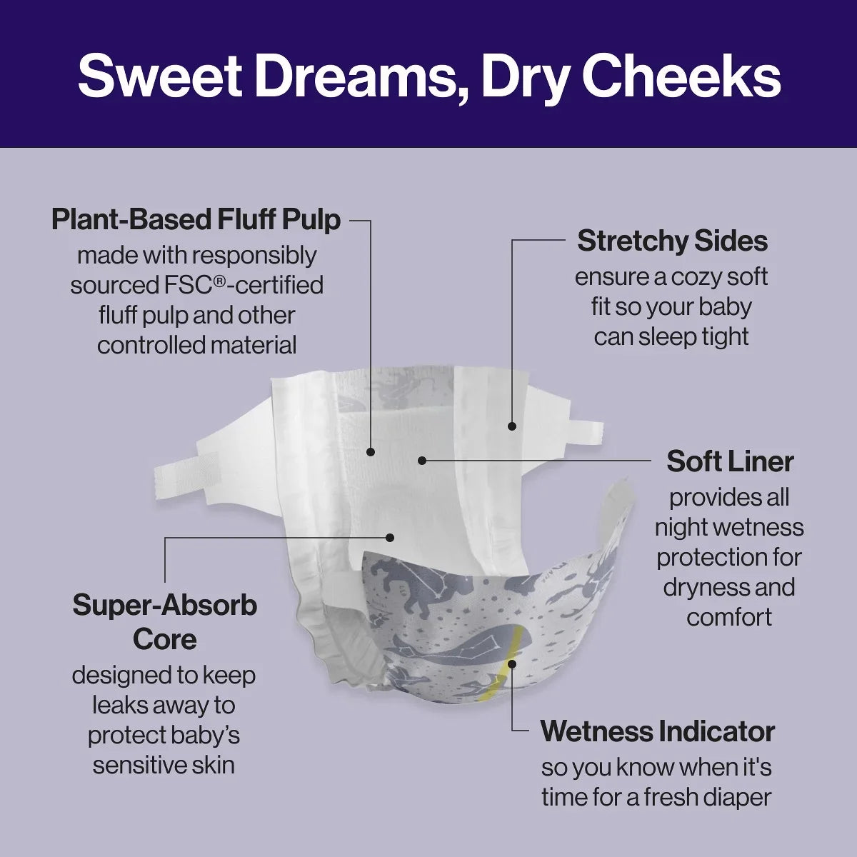 The Honest Company Clean Conscious Disposable Overnight Diapers Cozy Cloud + Star Signs  - (Select Size and Pattern)
