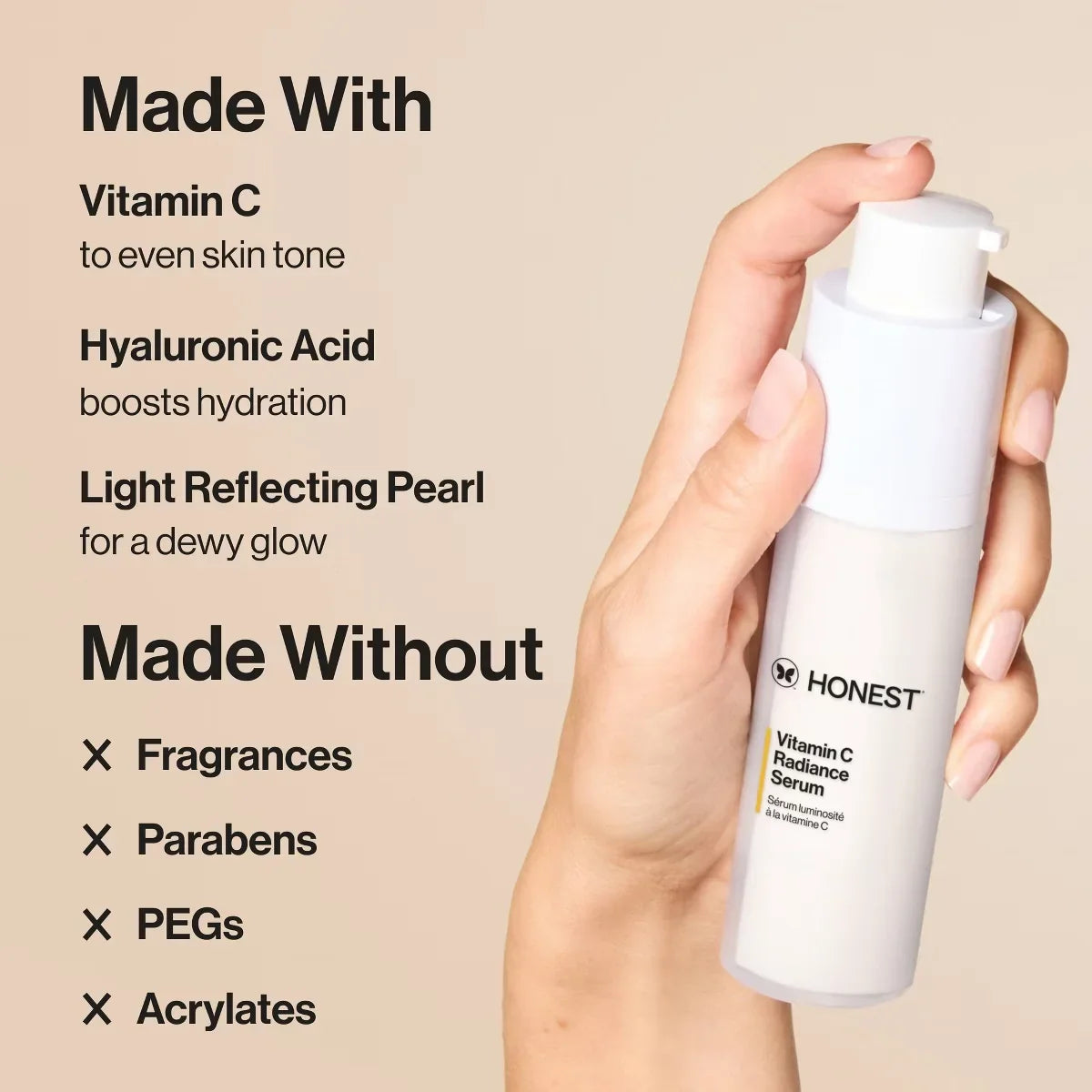 Honest Beauty Vitamin C Radiance Serum with Hyaluronic Acid - 1 fl oz: Skin Tone Improvement, Brightening, Anti-Aging, Hydrating