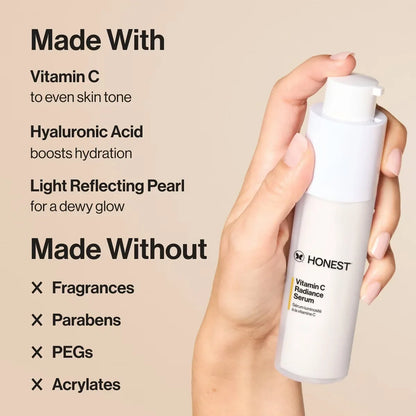 Honest Beauty Vitamin C Radiance Serum with Hyaluronic Acid - 1 fl oz: Skin Tone Improvement, Brightening, Anti-Aging, Hydrating