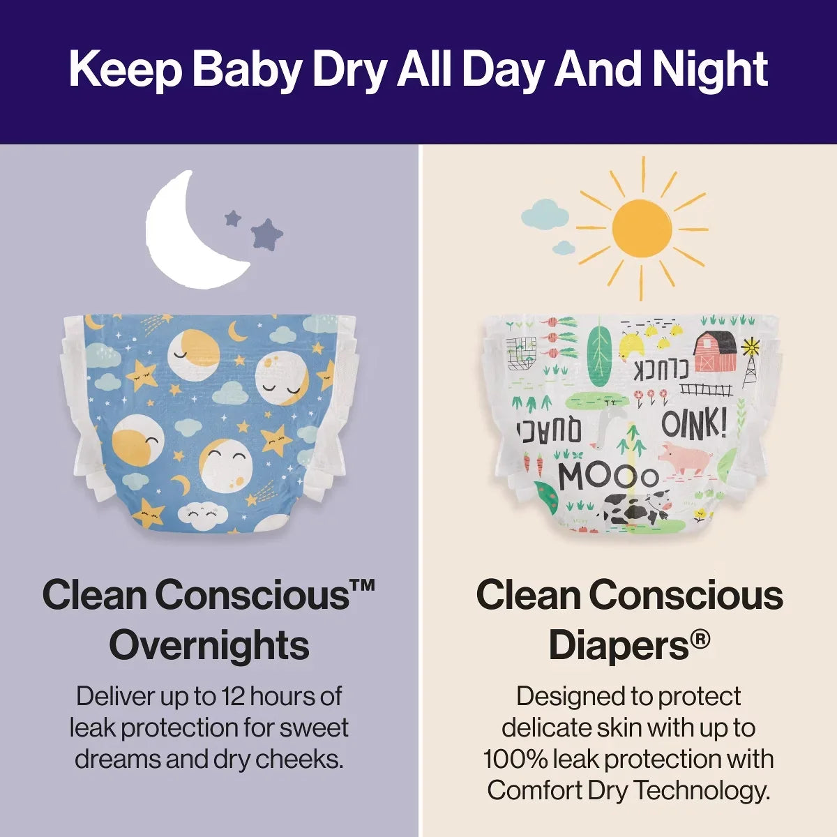 The Honest Company Clean Conscious Disposable Overnight Diapers Cozy Cloud + Star Signs  - (Select Size and Pattern)