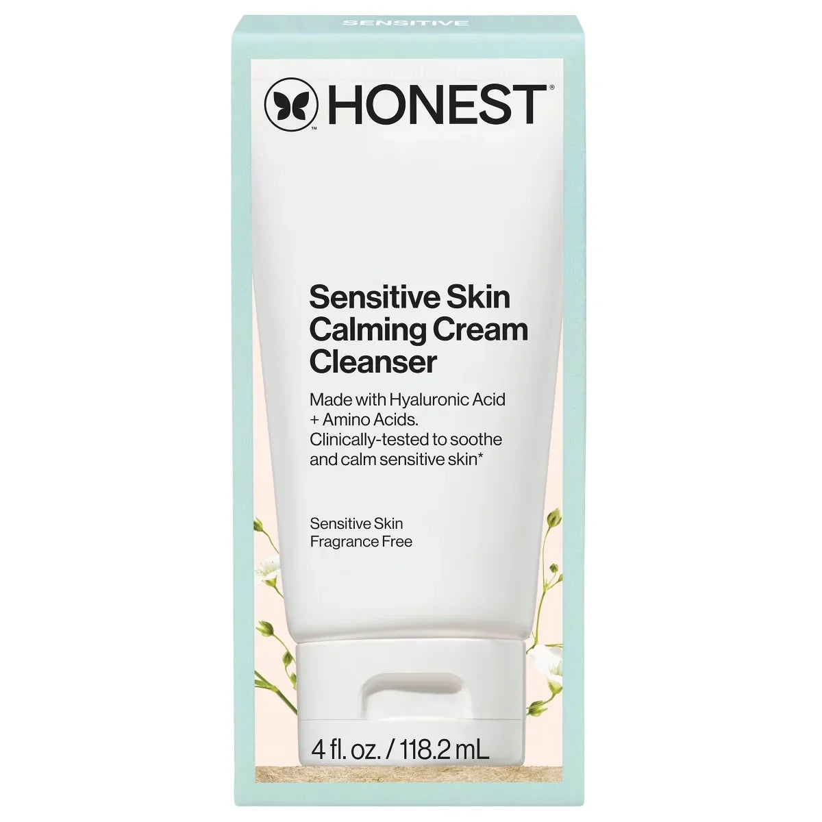 Honest Beauty Sensitive Skin Calming Cream Cleanser with Hyaluronic and Amino Acids - 4 fl oz