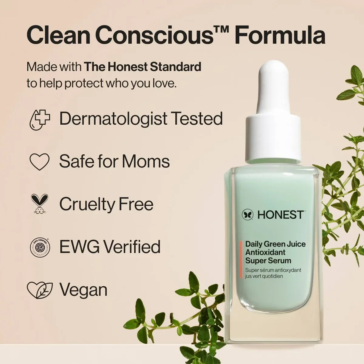Honest Beauty Daily Green Juice Antioxidant Super Facial Serum - Travel Size - 1 fl oz: Vegan, Deep Hydration, Face Application