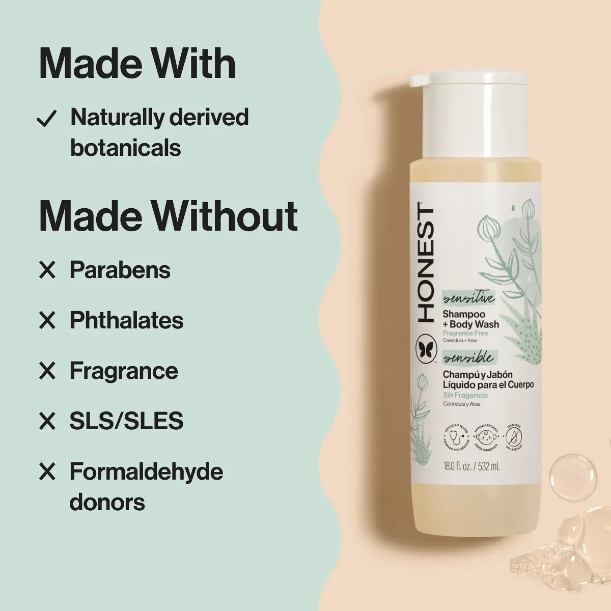The Honest Company Sensitive Shampoo + Body Wash Fragrance Free